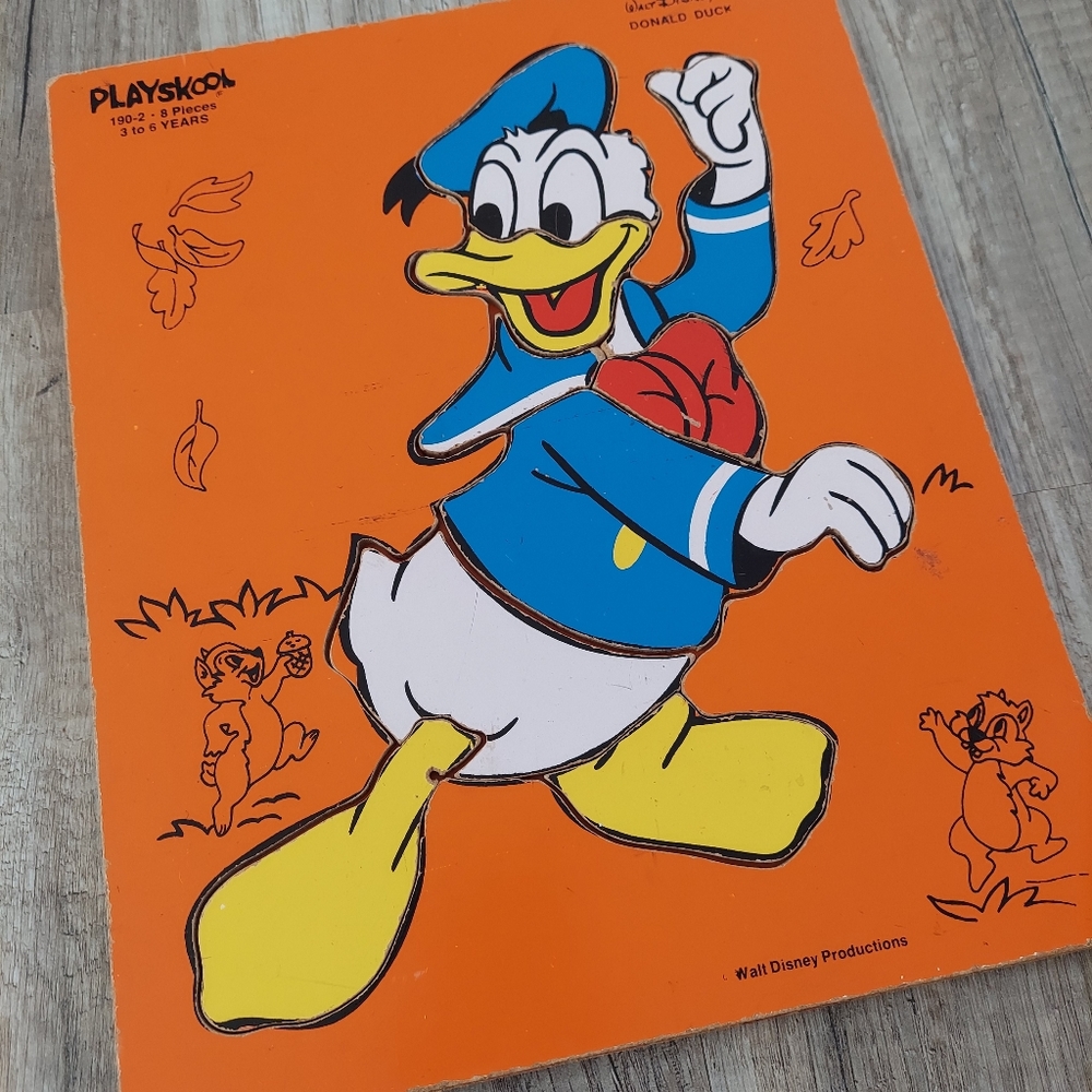 Vintage 80s Playskool Donald Duck Wooden Puzzle